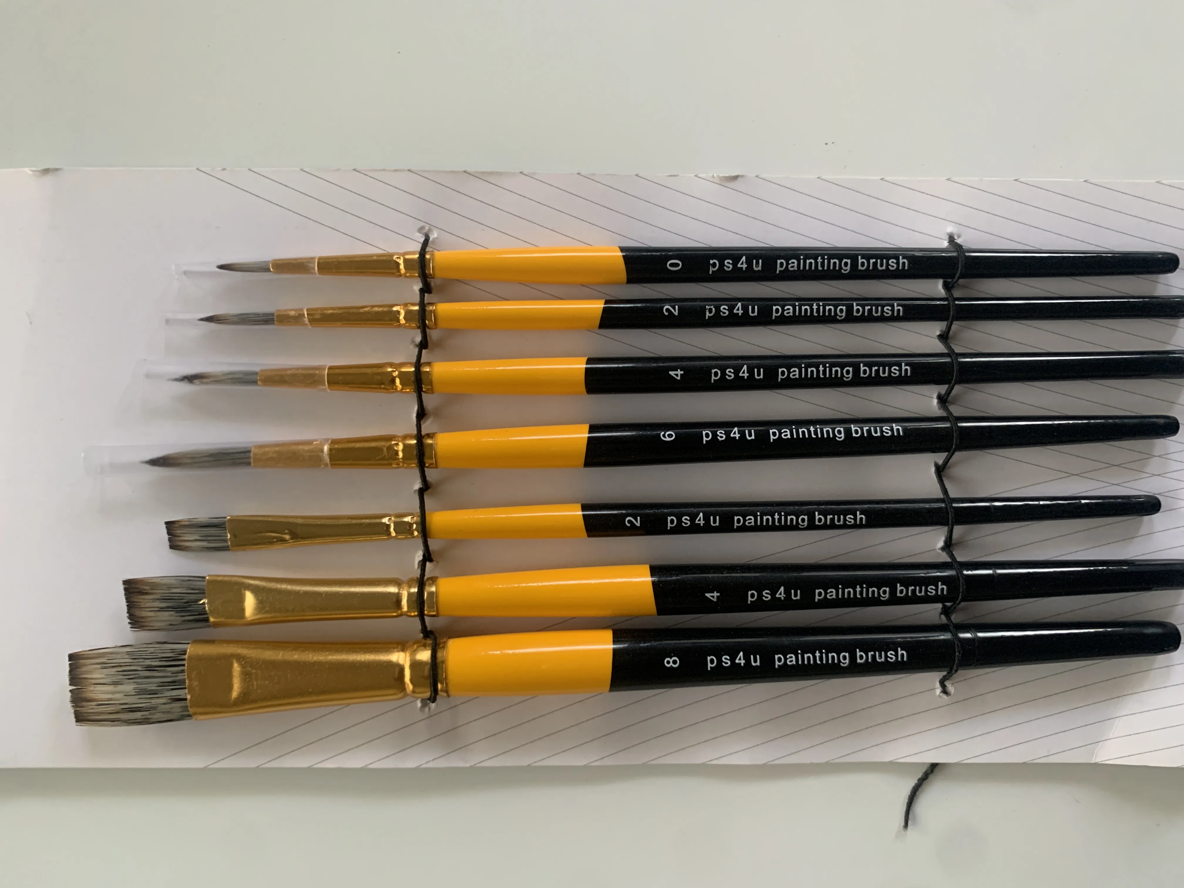 PS4U BRUSH MIX SET OF 7 WITH SYNTHETIC HAIR FOR WATER COLOUR , ACRYLIC , FLAT - 2,4,8 ROUND - 0,2,4,6,