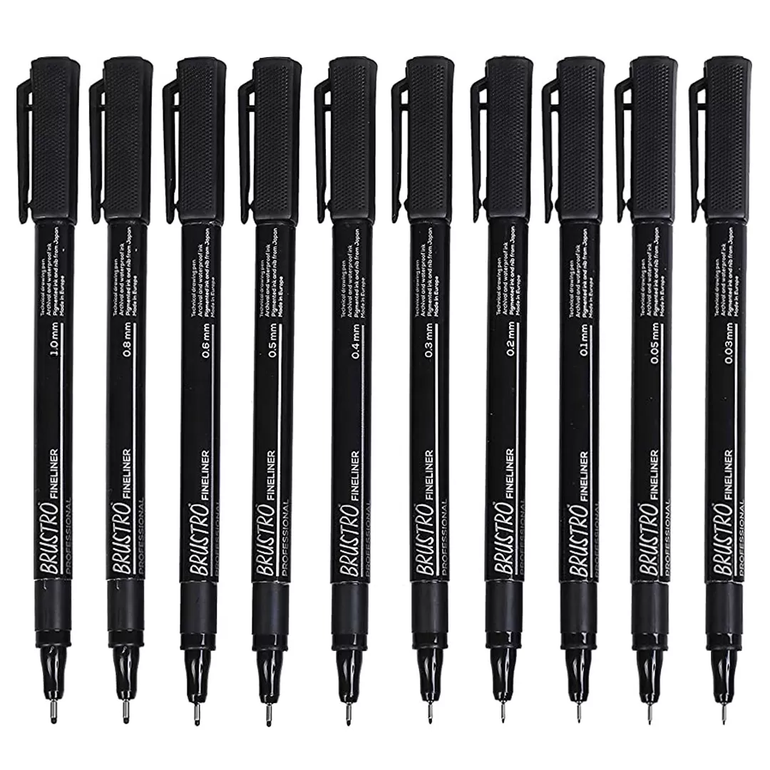 PROFESSIONAL PIGMENT BASED BLACK FINELINER SET OF 10