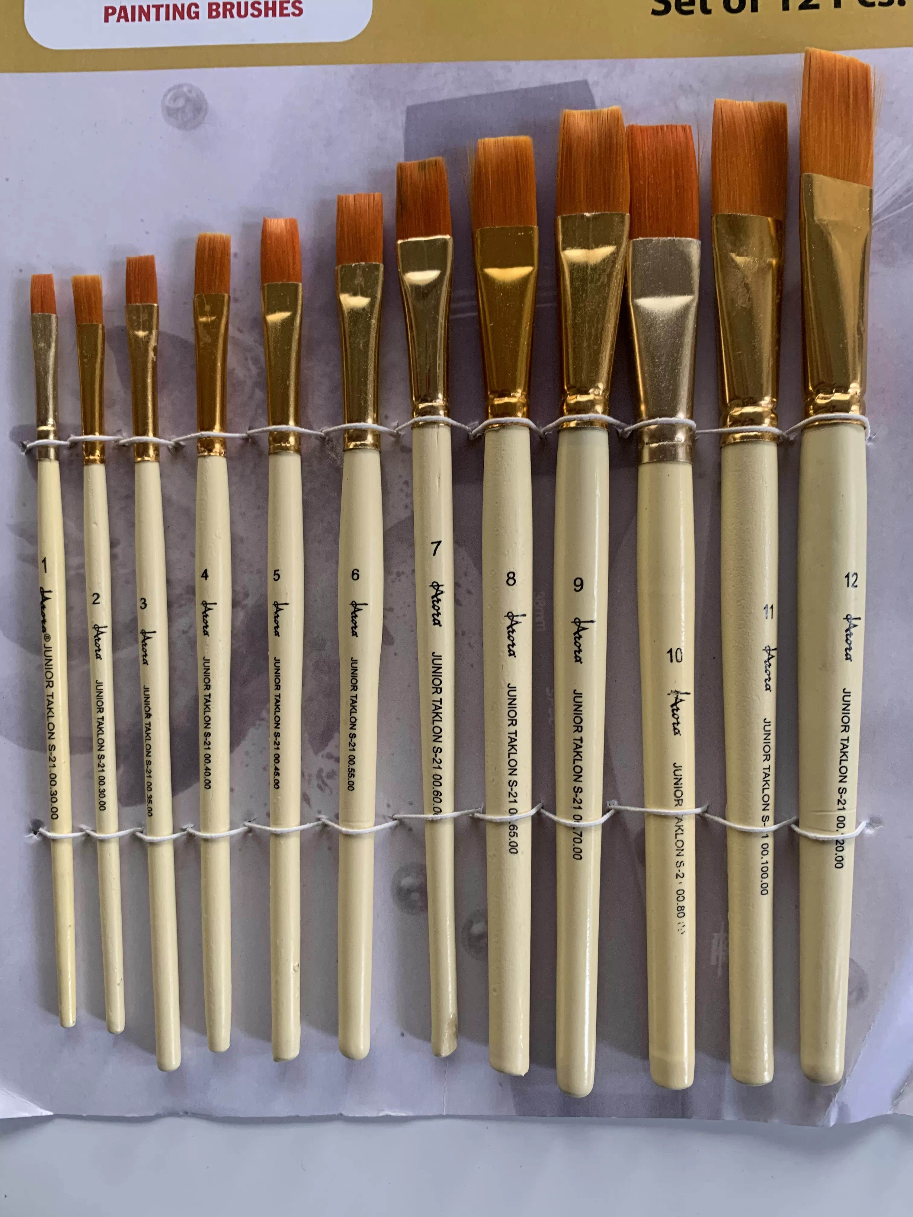 ARORA BRUSH FLAT SET OF 12 FOR WATER COLOUR , ACRYLIC
