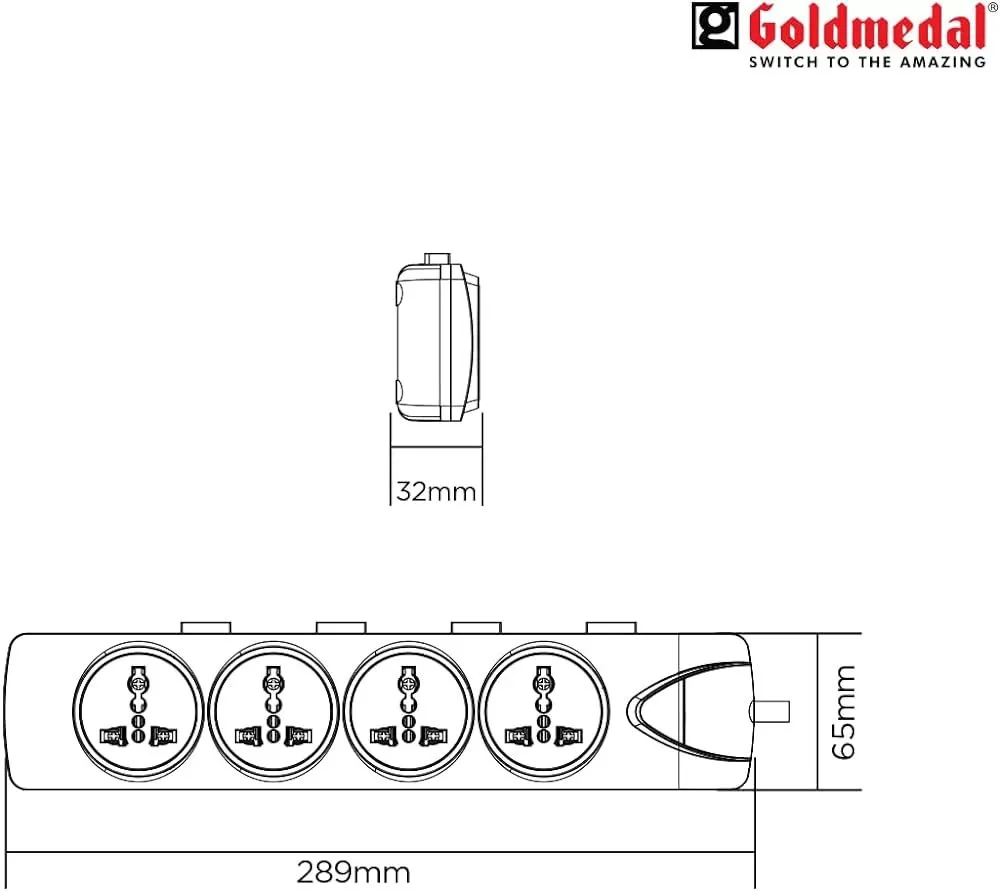 GOLD MEDAL POWER STRIP 4 OUTLET SOCKET ADAPTER 4 * 1