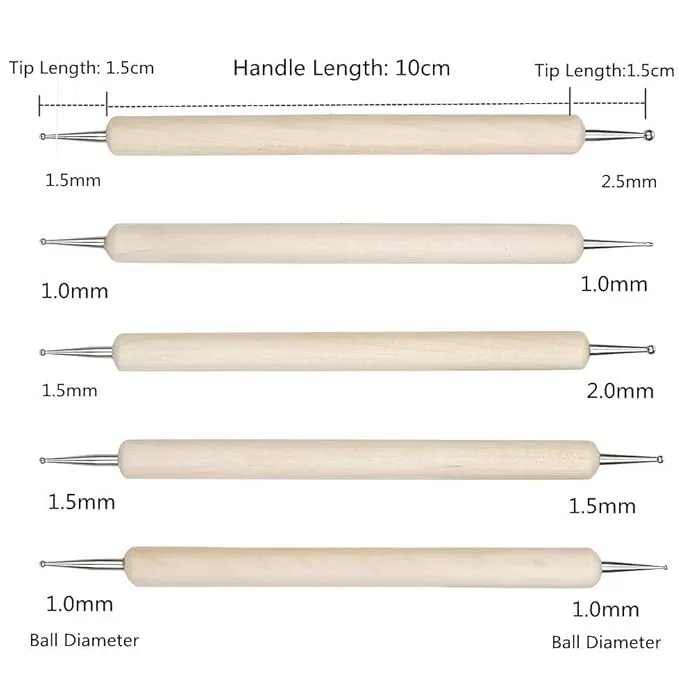 ARTS WOODEN EMBOSSING STYLUS DOTTING TOOL KIT OF 5PCS WITH METAL MODELLING BALL PEN FOR MANDALA ART, CLAY POTTERY CERAMIC, NAIL ART, ORNAMENTS DIY CRAFT SUPPLIES IN DIFFERENT SIZES