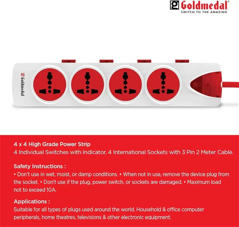 GOLD MEDAL POWER STRIP 4 OUTLET SOCKET ADAPTER 4 * 1