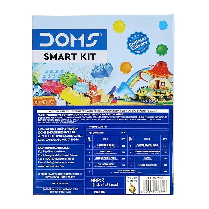 DOMS SMART KIT COMES WITH TRANSPARENT ZIPPER BAG PERFECT VALUE PACK KIT FOR SCHOOL ESSENTIALS GIFTING RANGE FOR KIDS COMBINATION OF 12 STATIONERY ITEMS