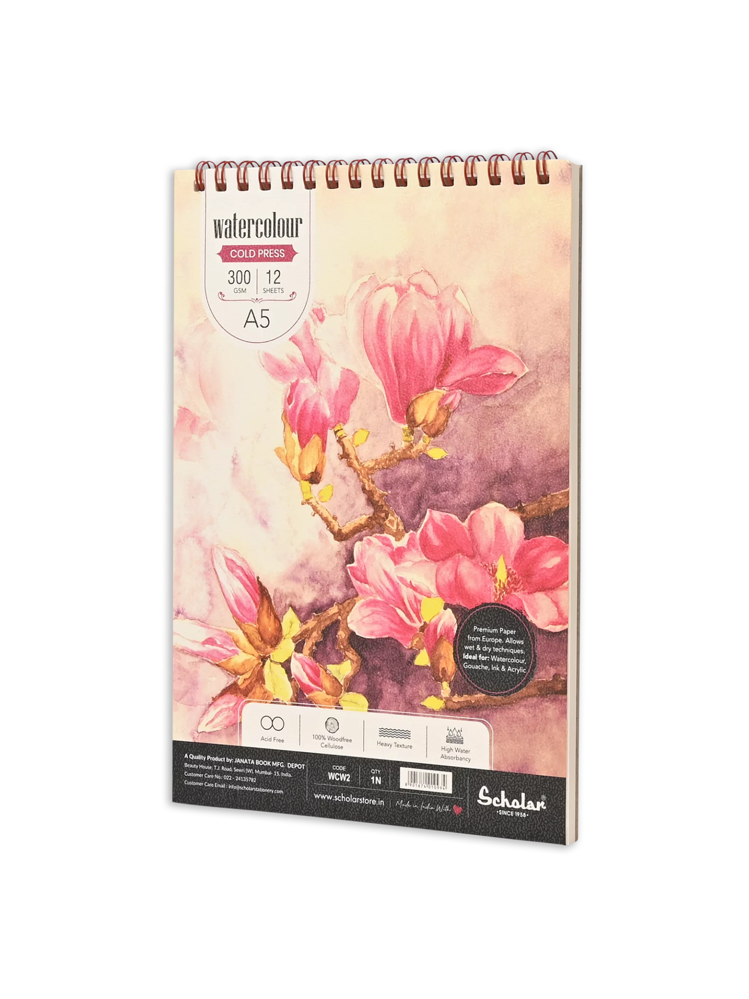 300 GSM WATERCOLOUR COLD PRESSED PAPER PADS – WIRE BOUND (HEAVY TEXTURE) (12 SHEETS) (WCW)