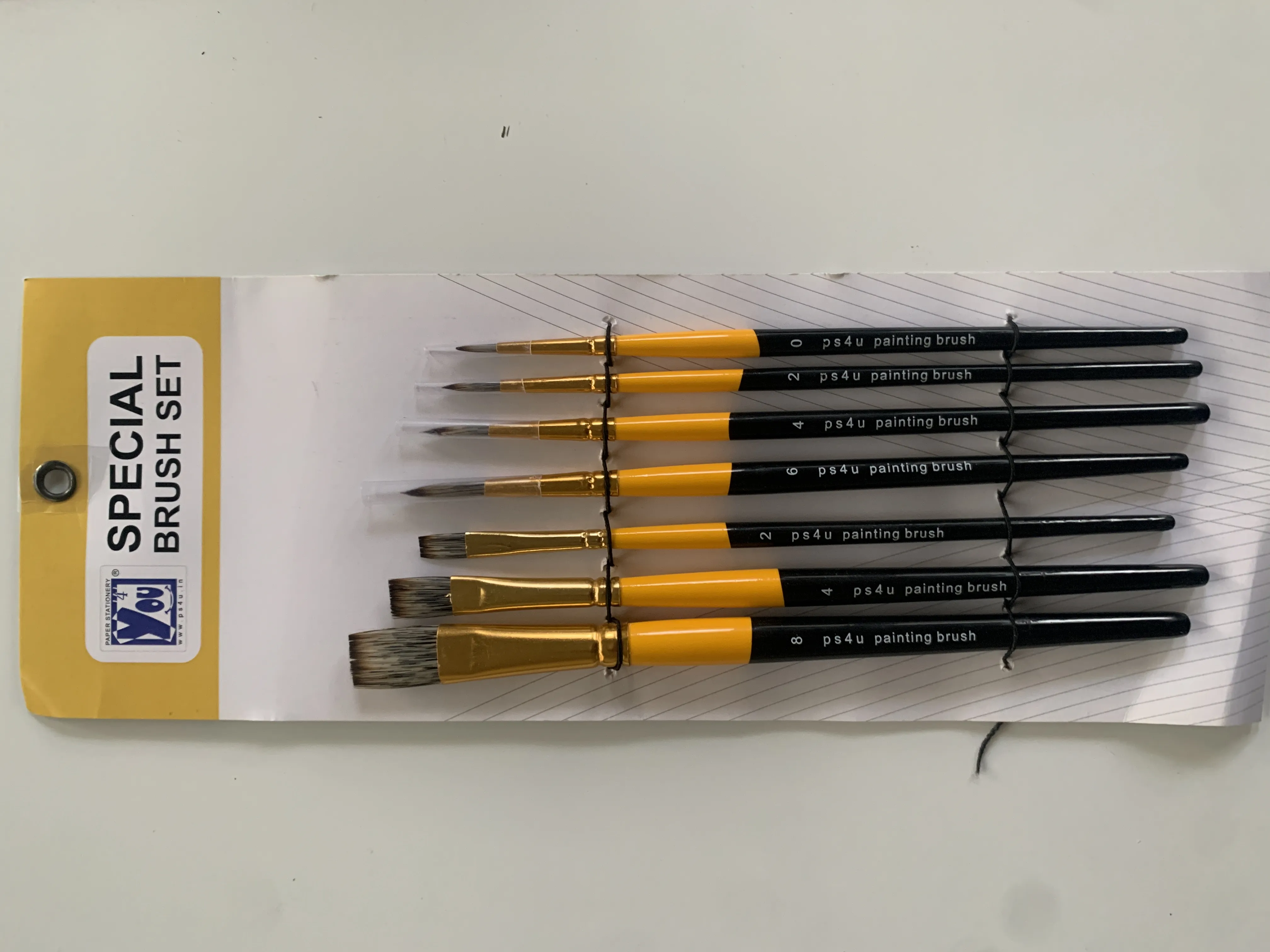 PS4U BRUSH MIX SET OF 7 WITH SYNTHETIC HAIR FOR WATER COLOUR , ACRYLIC , FLAT - 2,4,8 ROUND - 0,2,4,6,