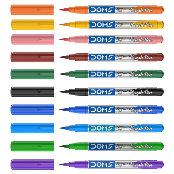 DOMS 14 SHADES BRUSH PEN BOX PACK SUPER SOFT TIP WITH BRILLIANT COLORS WATER BASED INK WHICH GIVES WATER COLOR EFFECT PACK OF 1, MULTICOLOR