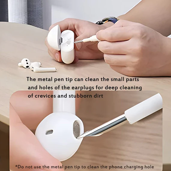 3 IN 1 EARBUDS CLEANING PEN FOR CLEANING OF EAR BUDS AND EAR PHONES EASILY WITHOUT HAVING ANY DAMAGE.