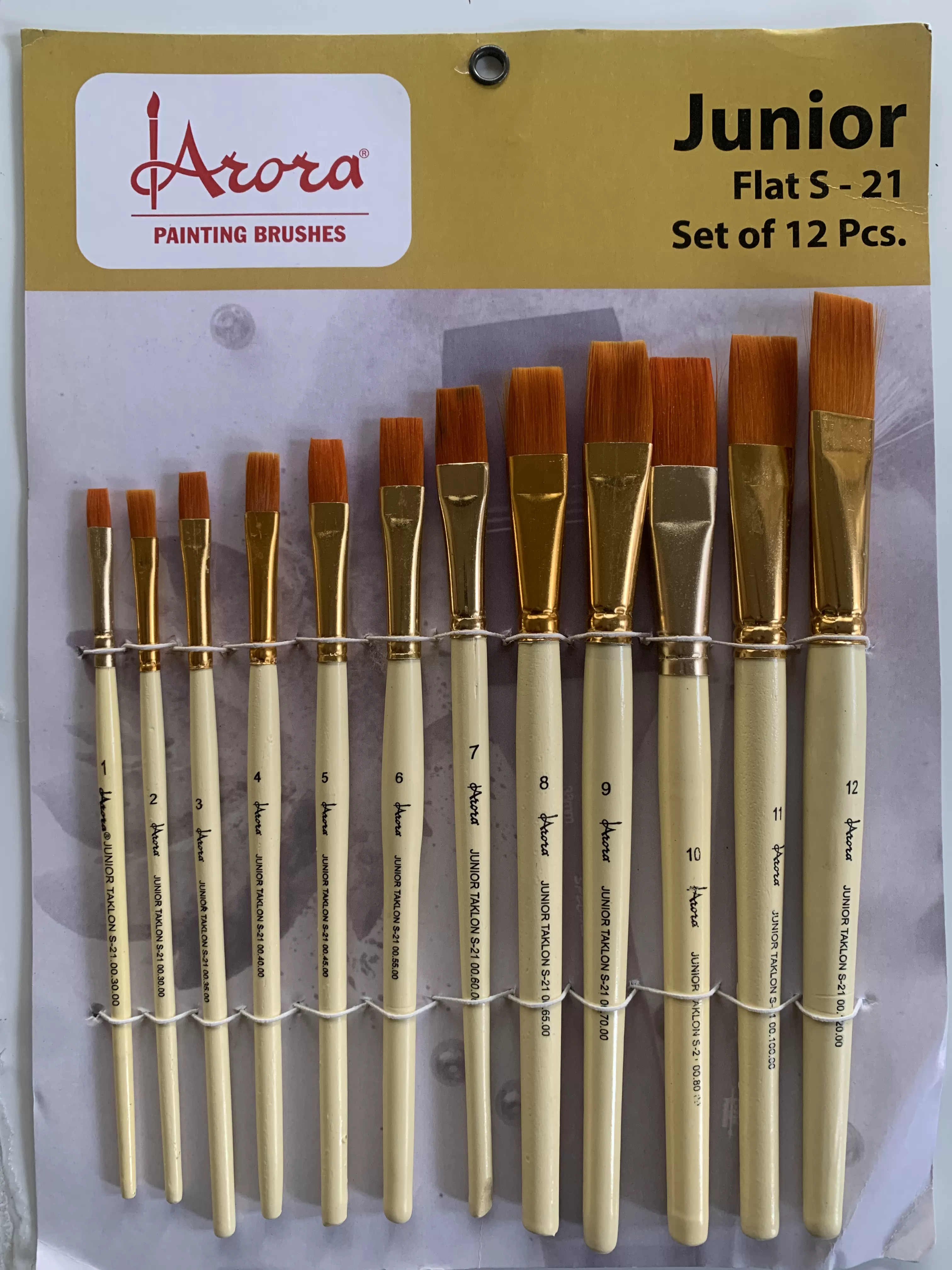 ARORA BRUSH FLAT SET OF 12 FOR WATER COLOUR , ACRYLIC