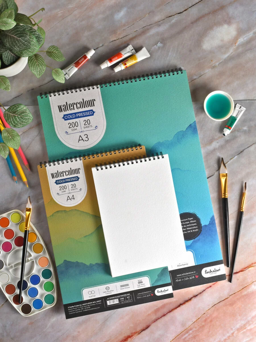 200 GSM WATERCOLOUR COLD PRESSED PAPER PADS – WIRE BOUND (HEAVY TEXTURE) (20 SHEETS) (CSW)