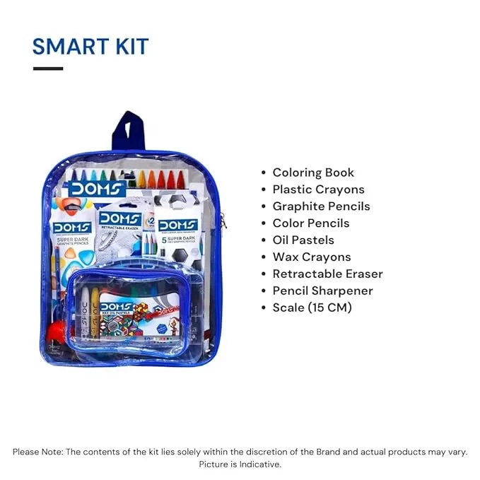 DOMS SMART KIT COMES WITH TRANSPARENT ZIPPER BAG PERFECT VALUE PACK KIT FOR SCHOOL ESSENTIALS GIFTING RANGE FOR KIDS COMBINATION OF 12 STATIONERY ITEMS